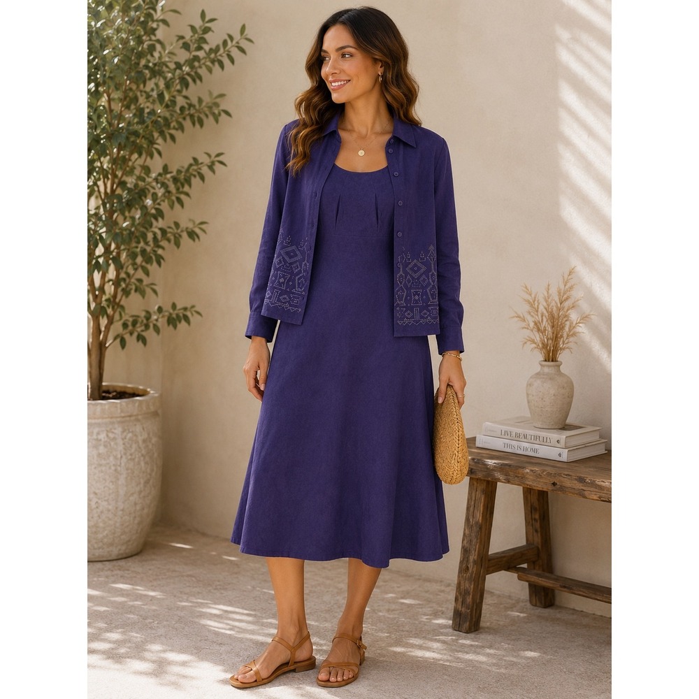 K Studio Purple Faux Suede Dress Embroidered Jacket 2 Piece Set Womens 12